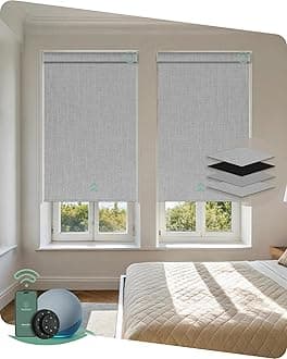 Yoolax Motorized Blinds with Remote, Blackout Smart Blinds Motorized Fabric Roller Shades Compatible with Alexa, Automatic Shades for Windows Custom Size (Light Grey)