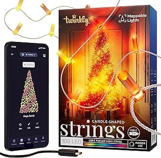 Twinkly Strings USB-C Candle 100 LED, Candle-Shaped LED Light String, Christmas Lights, RGB Multicolor LED Lights, Mappable LEDs, Compatible with Alexa, Google Home, USB-C Power, Transparent Wire, 6m