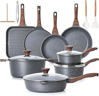 Nonstick Cookware Set, 23 Piece Pots and Pans Set with Swiss Granite Coating, Healthy Non Stick Kitchen Cooking Set, Stay-Cool Handles, Gray