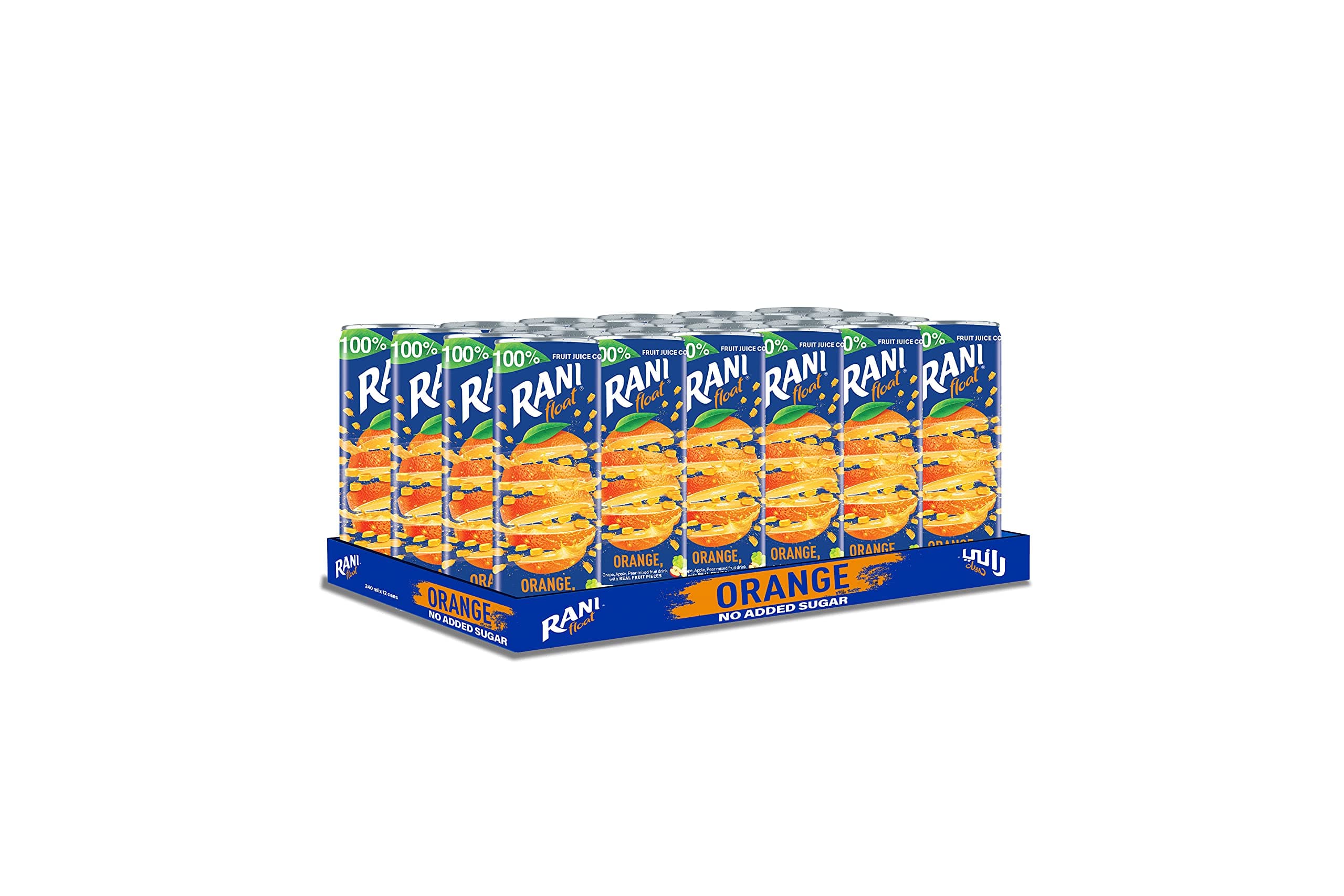 Rani Float Super Orange Fruit Drink with Real Fruit Pieces Can, 240ml - Pack of 24