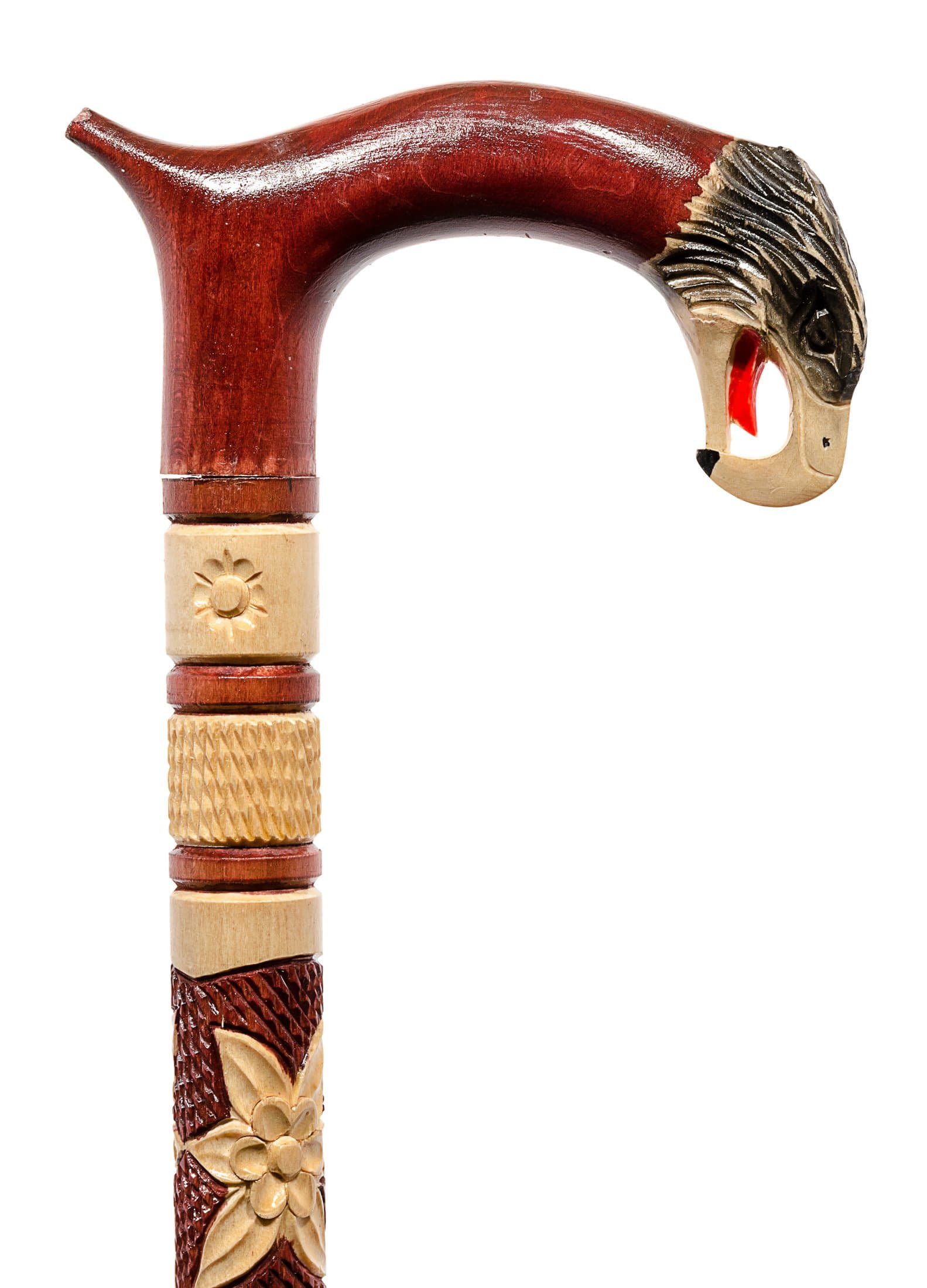 "WHITE EAGLE" hand carved wooden walking stick