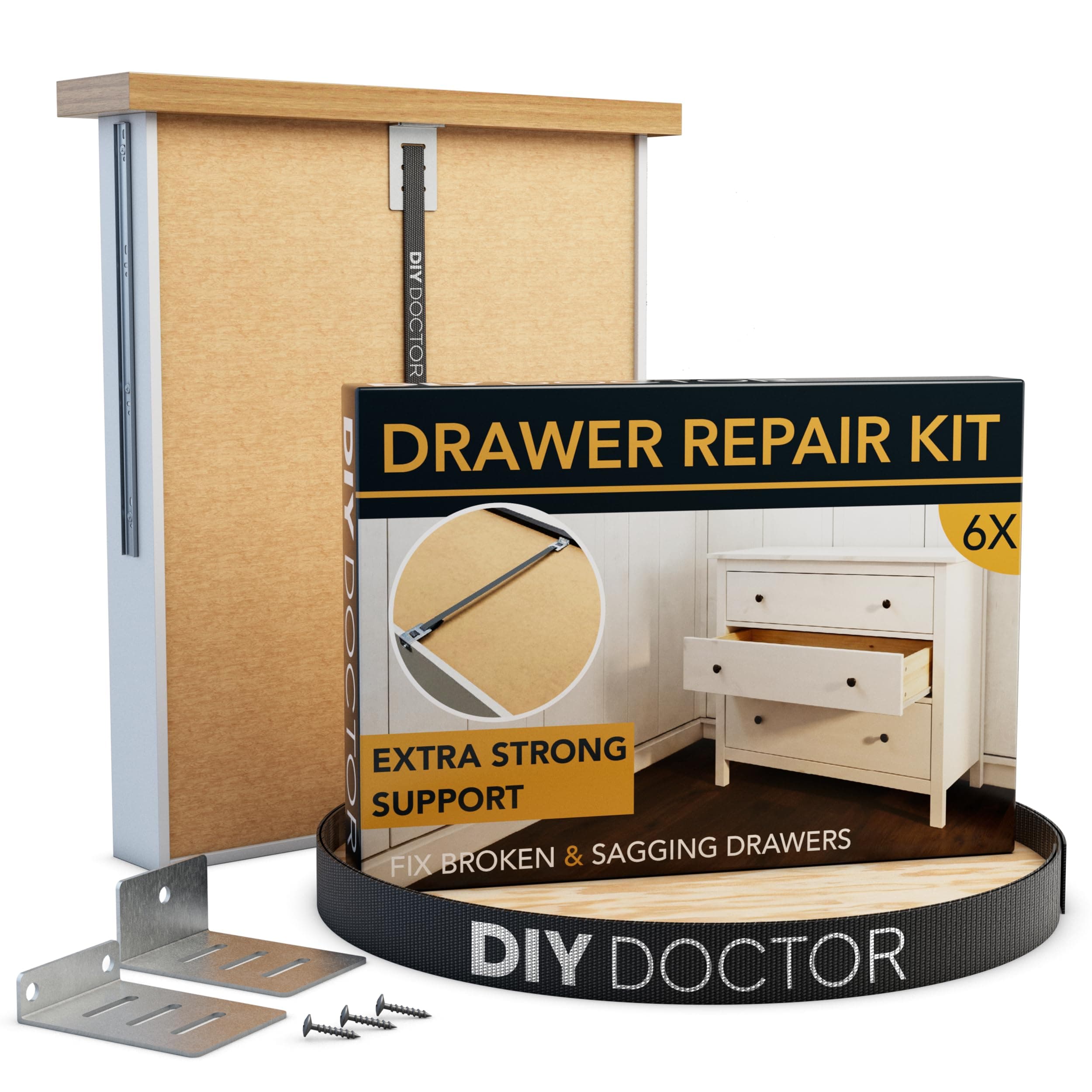 Drawer Repair Kit (6 Pack) – Fix Sagging Kitchen Drawers – Front Fixing Brackets & Bottom Support – Replacement for Damaged Units – Draw Strengthener Pack