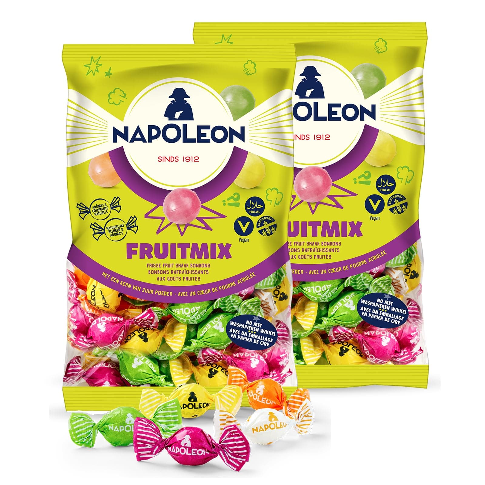 Napoleon Candy Assorted Fruit Mix Sours - (2-Pack) - Dutch Holland Imported Candies, 5.2 oz Per Bag