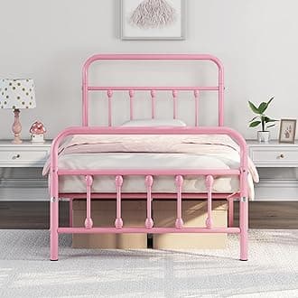 Yaheetech Classic Metal Platform Bed Frame Mattress Foundation with Victorian Style Iron-Art Headboard/Footboard/Under Bed Storage/No Box Spring Needed/Twin Size Pink