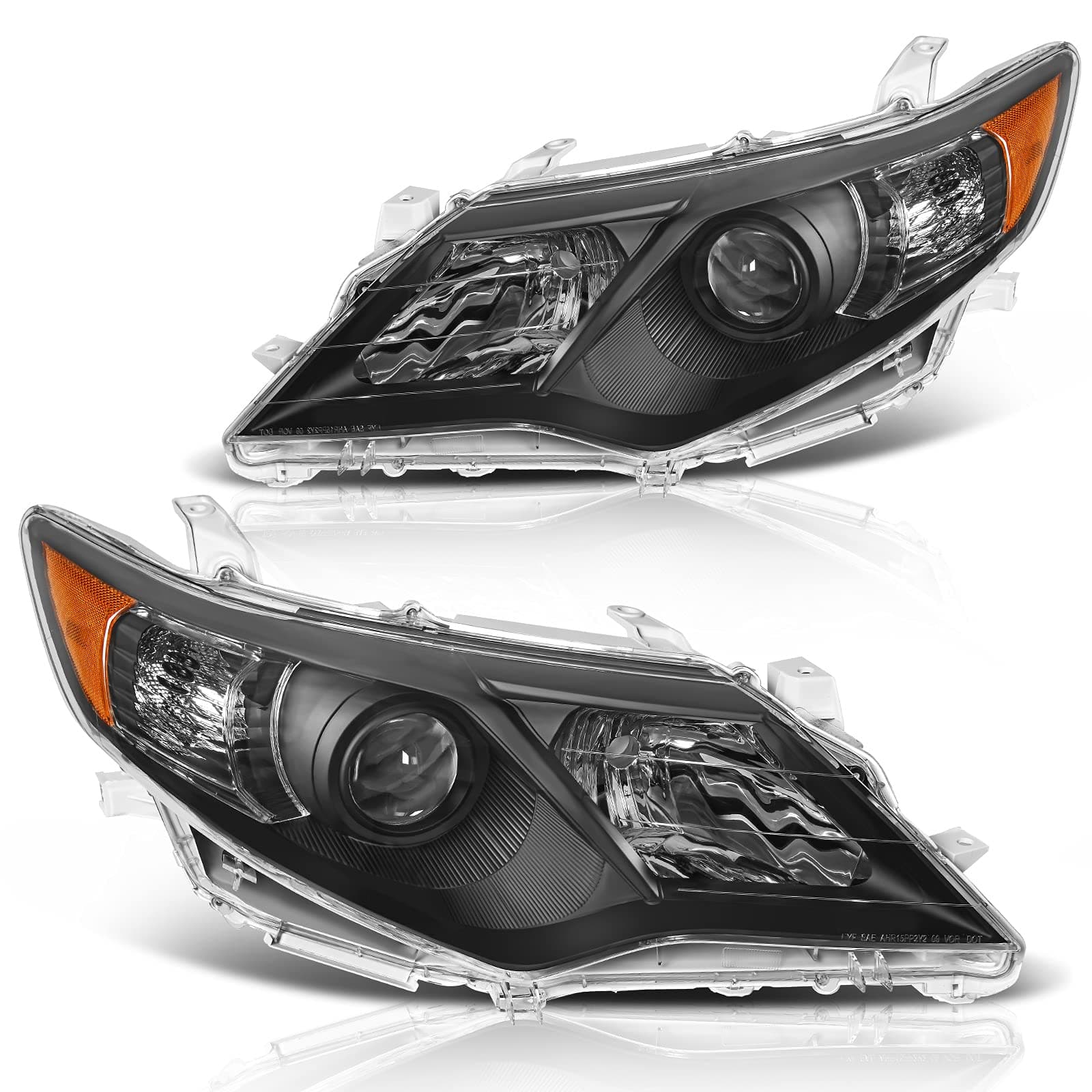 DWVO Projector Headlights Assembly Compatible with 12 13 14 2012 2013 2014 Camry L/Le/Xle/Hybrid Headlamp Replacement Black Housing Pair Driver and Passenger Side