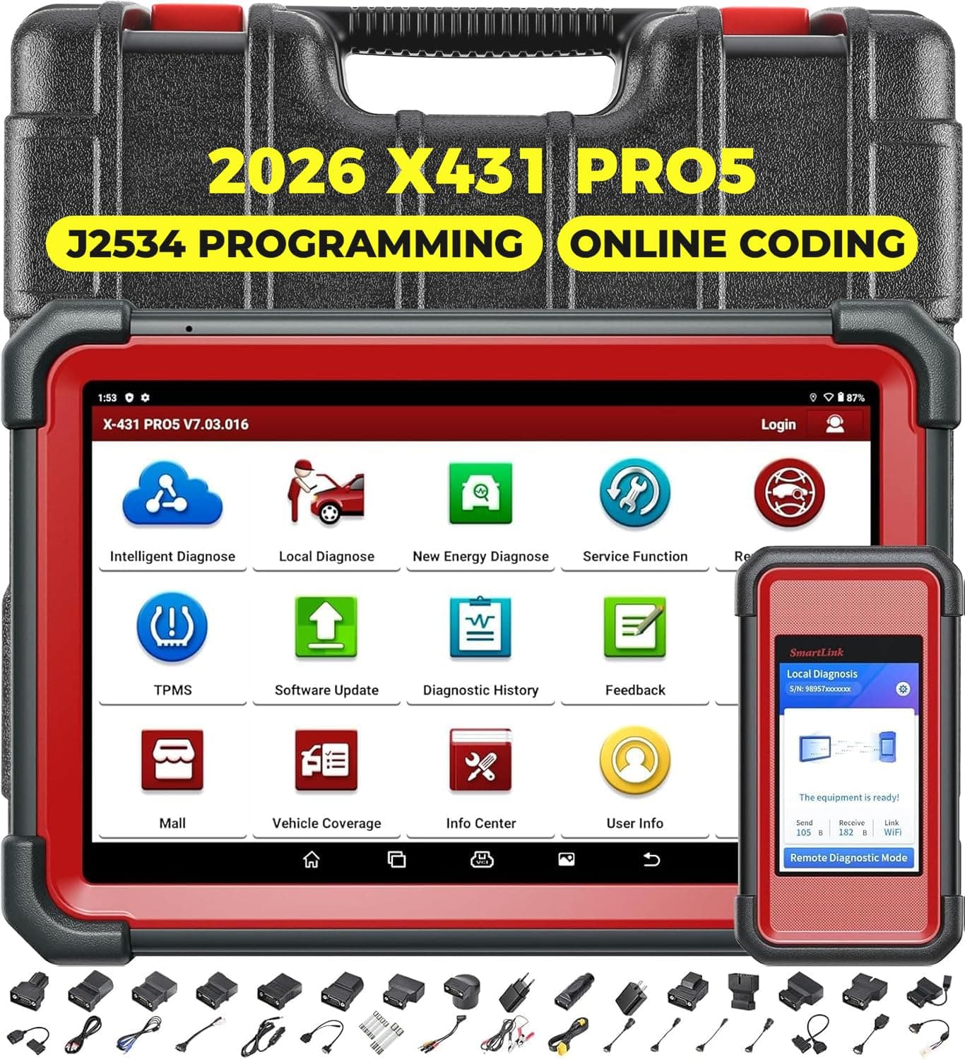 Launch X431 PRO 5 Scan Tool: 2026 J2534 Tool, ECU Online Coding, Topology Mapping, Upgraded of X431 V+, Bi-Directional Diagnostic Scanner, with SmartLink C V2.0, CANFD & DOIP, 2 Years Update
