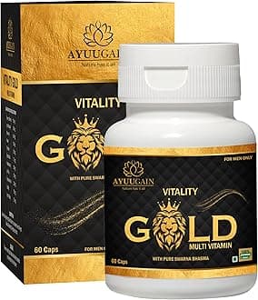Vitality Gold Capsule for Men with Swarna Bhasma, Shilajeet, Safed Musli, Akarkara, Makardhwaj, Jund Bedastar, Konch Beej| Overall Health Booster Ayurvedic Stamina Supplement for Men -60Caps