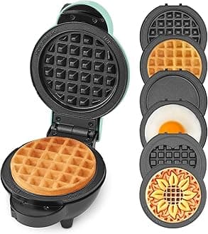 MultiMaker® Mini Maker System - Compact Waffle Maker for Family Breakfasts - Removable Griddle Plates & nonstick surface - 6 Plates & Storage Case - Aqua