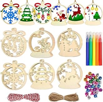 Christmas Wooden Slices Cutouts, 30 Pcs Wood Christmas Tree Ornaments Kids DIY Crafts Wooden Tags Painting Decorations