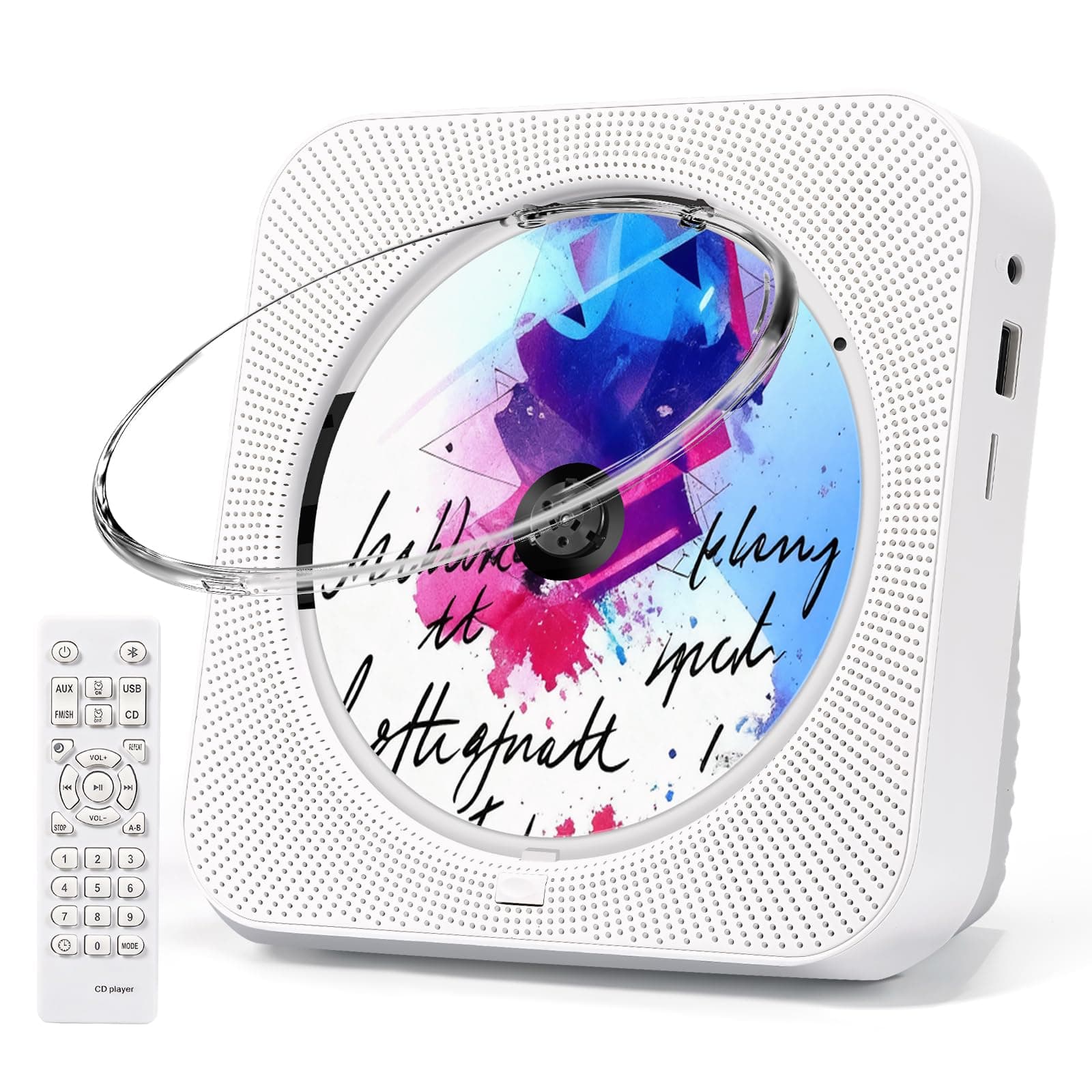 Portable CD Player, Desktop Music Player for Home, with Timer, Remote Control, CD Player for Home Inner Sperakers and Side LCD Screen Display Support FM Radio/USB/Bluetooth/CD Four Modes