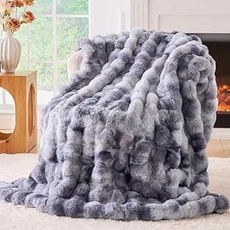 BENVWE Fluffy Faux Fur Throw Blanket for Couch - Soft, Plush, Thick, Cozy, Fuzzy Luxury Minky Bubble Blanket for Home Living Room Decor, Gifts for Women, Tie-dye Light Grey, 51" x 63", 1100GSM