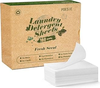 Poesie Laundry Detergent Sheets Fresh Scent 160 Sheets Clear Non-Plastic Hypoallergenic Liquid Less Sheets for Home Dorm Travel Camping & Hand Washing Clean No Waste