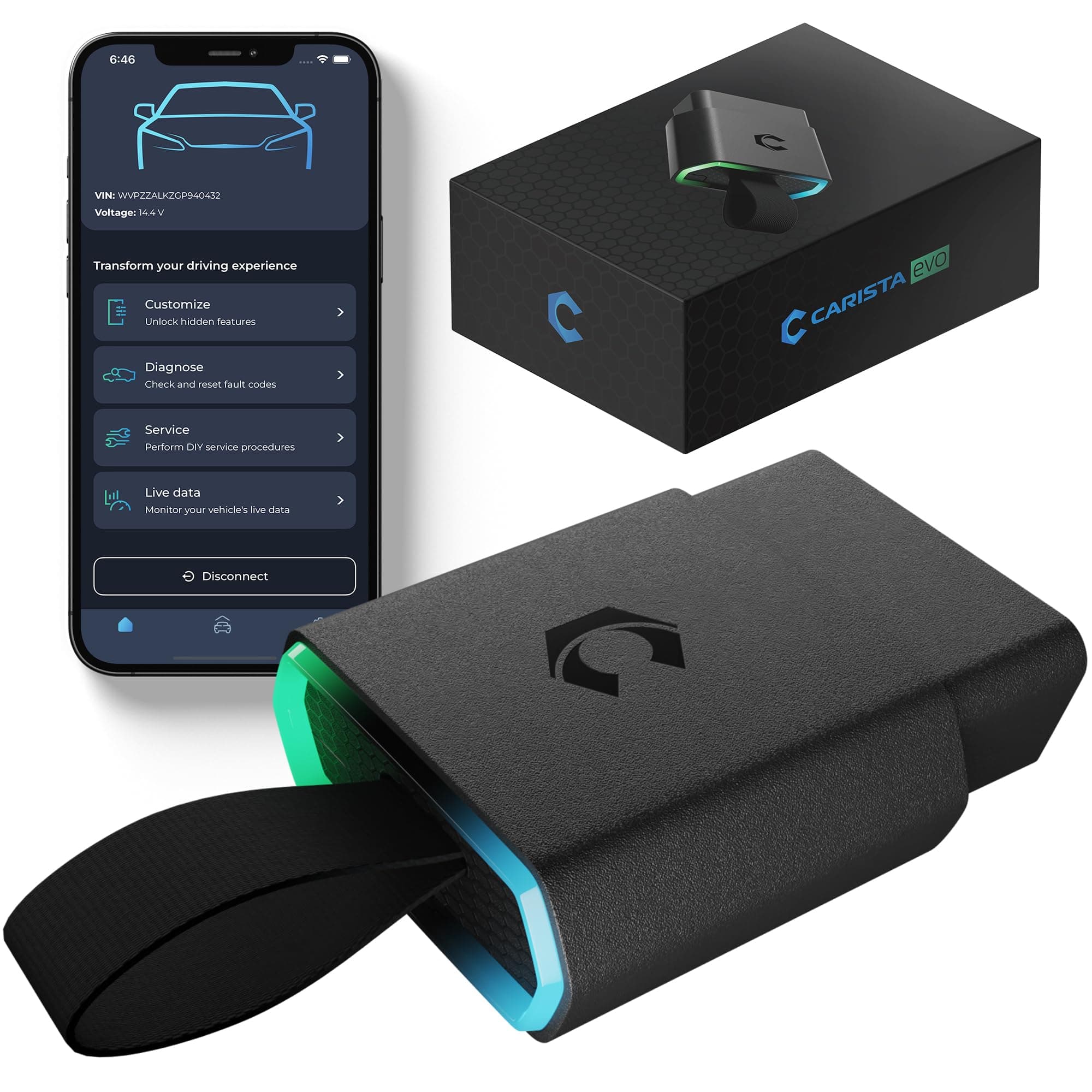 Carista EVO - Bluetooth OBD2 Scanner and App - Car Scanner Diagnostic Tool and Code Reader with Access to Diagnostics, Customizations, Service Tools, and Live Data