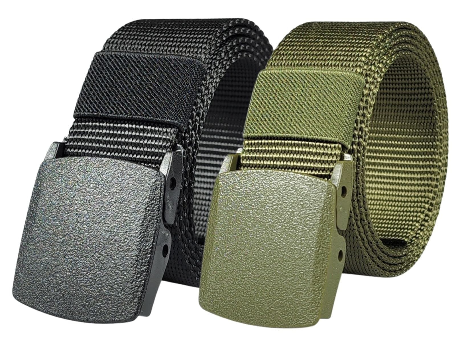 Nylon Tactical Men Belt, 2 Pack Webbing Canvas Outdoor Web Belt with Plastic Buckle gift for Men