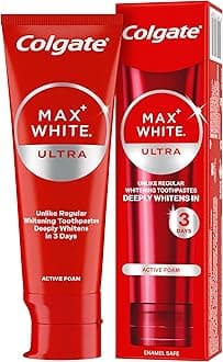Max White Ultra Active Foam Teeth Whitening Toothpaste 75ml | whiter teeth in 3 days* | enamel safe for daily use | removes deep stains* | fluoride whitening toothpaste | clinically proven