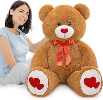 MaoGoLan Giant Teddy Bear Plush 47",Big Teddy Bear Stuffed Animal with Heart Footprints and Heart Nose,Valentines Bear for Girlfriend,Wife,Lover-Anniversary, Birthday,Long Distance,Dark Brown,4ft