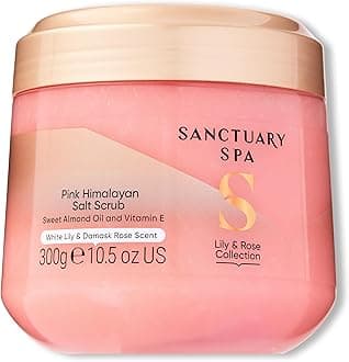 Spa Lily and Rose Salt Body Scrub, Exfoliating Pink Himalayan Salt with Vitamin E and Almond Oil, Vegan and Cruelty Free, 300g