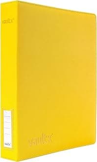 Vault X Trading Card 3 Ring Binder, fits 9 Pocket Pages, 540 Cards, Exo-Tec Material, Easy Open, D-Ring Clip Folder, Sports, TCG (Yellow, Slim)