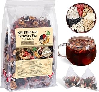 Ginseng Five Treasures Kidney Tea, Traditional Chinese Herbal TeaBags, Natural Kidney Cleanse Detox Tea for Women & Men, 7 Precious Ingredients Formula(1 Pack/25 Bags)