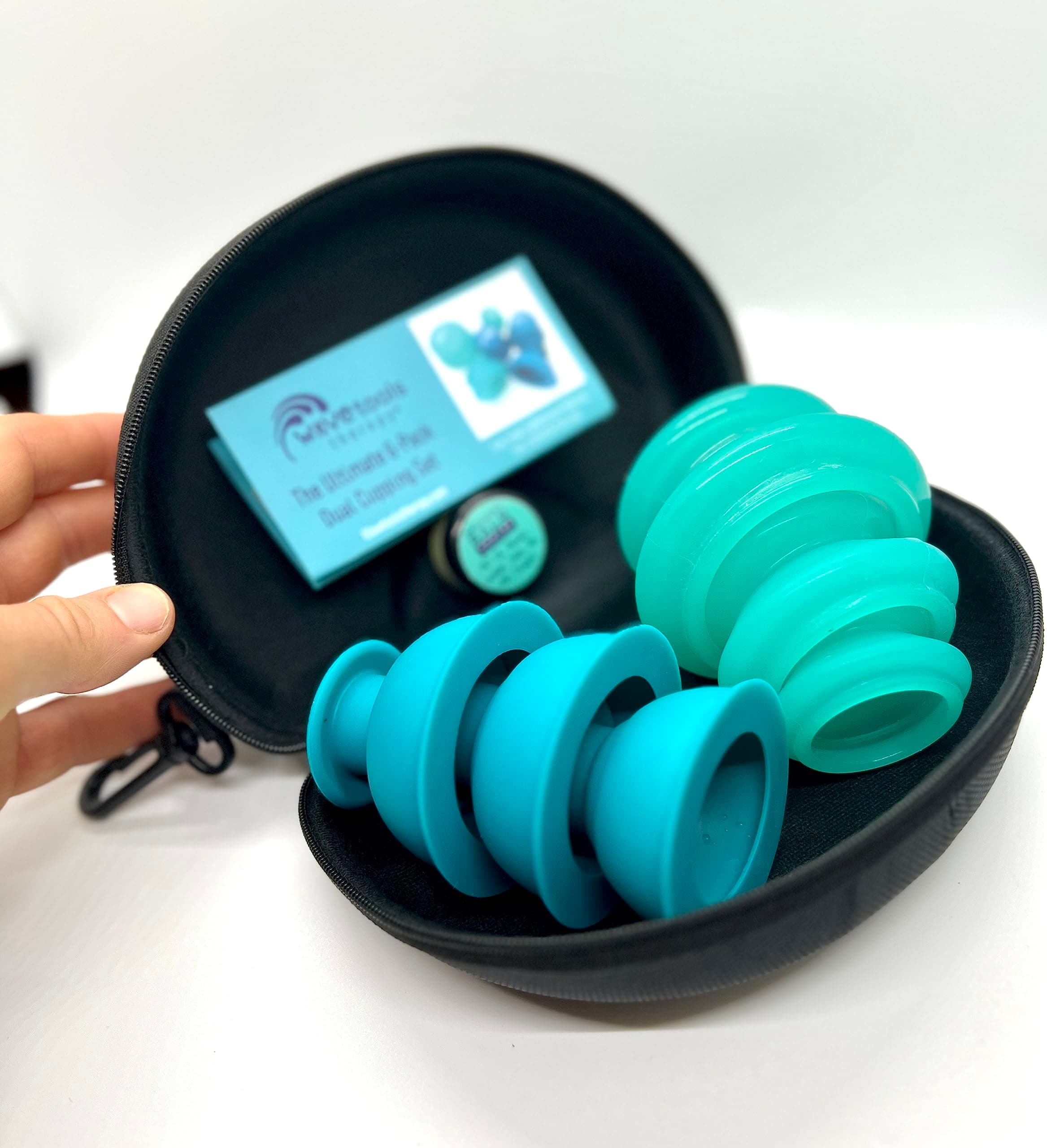 Wavetools Therapy The Ultimate 6 pack mixed cupping set: 2 styles of silicone sport cups with case. Ideal for athletic recovery, trigger points, fascial release, muscle aches and scar tissue