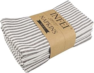 INFEI Plain Striped Cotton Linen Blended Dinner Cloth Napkins - Set of 12 (40 x 30 cm) - for Events & Home Use (Brown)