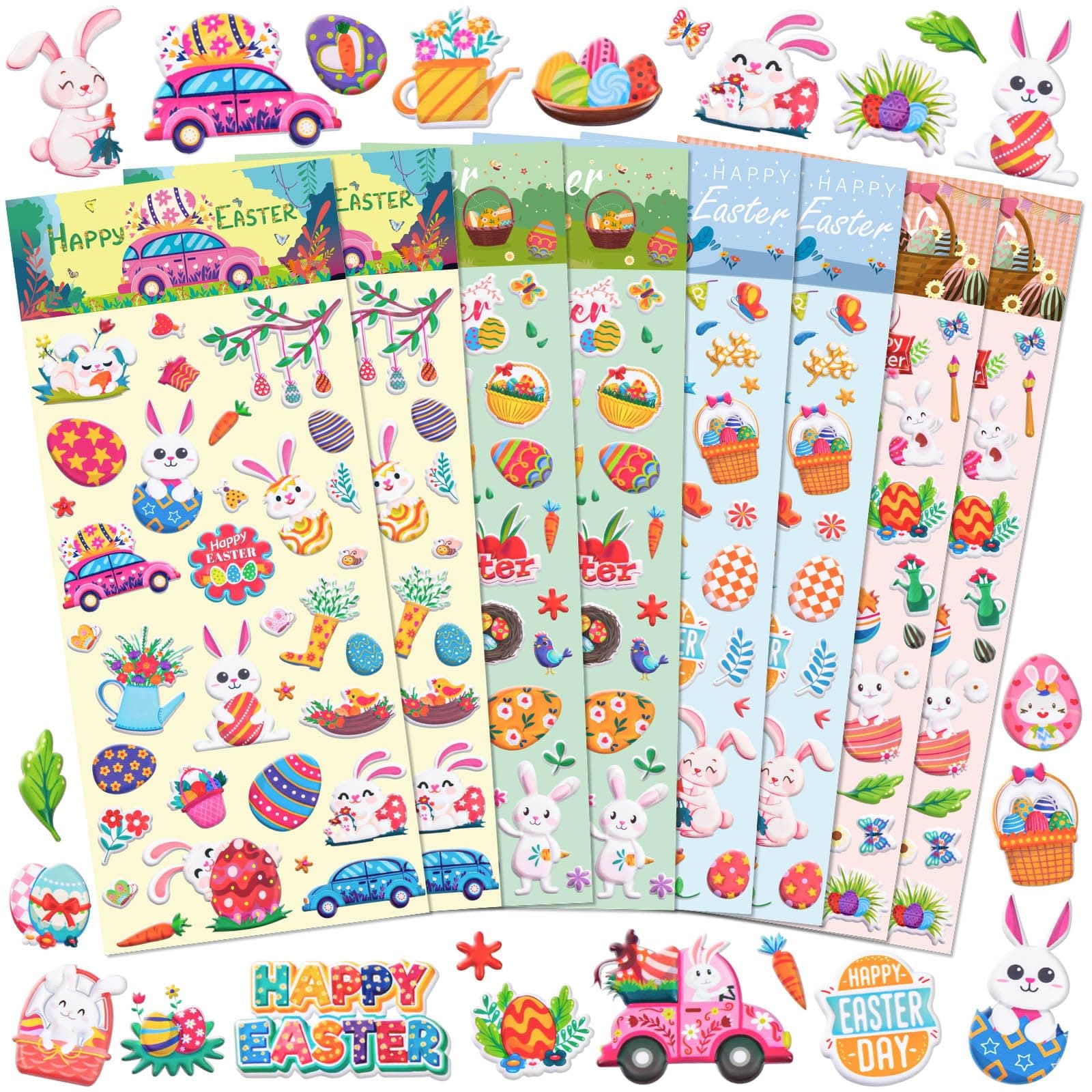 CLESDF Easter Puffy Stickers for Kids, 180Pcs Cute Easter 3D Stickers for Scrapbooking DIY Phone Diary, Including Rabbit, Egg, Carrots, Chicke and More