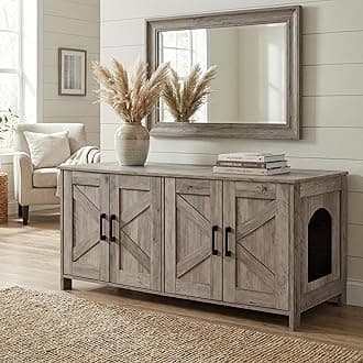 Homhedy Cat Litter Box Enclosure for 2 Cats, Litter Box Furniture Hidden with Double Room,Wooden Cat Washroom Furniture,Cat House,47.2”L x 19.7”W x 19.7”H,Greige