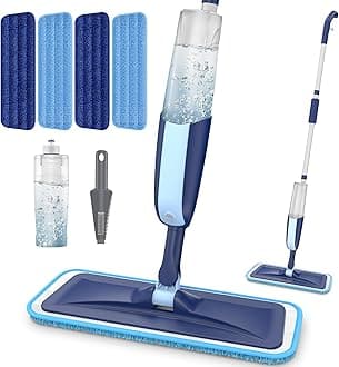 Microfiber Wet Spray Mops for Hardwood Floor Cleaning, Dry Wet Dust Wood Floor Mop with 4 Reusable Washable Mop Pads Refills Fit for Swiffer Power Mop, Flat Floor Mop for Laminate Ceramic Vinyl Tile
