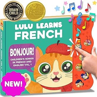 Lulu Learns French French Books for Kids Vol. 1: Musical French Baby Book Learning Toys w/English, Bilingual Language Interactive Toy for Toddlers, Babies, Boys, Girls & Children