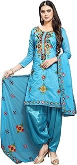 EthnicJunctionWomen's Chanderi Cotton Embroidered And Mirror Work Unstitched Salwar Suit Material