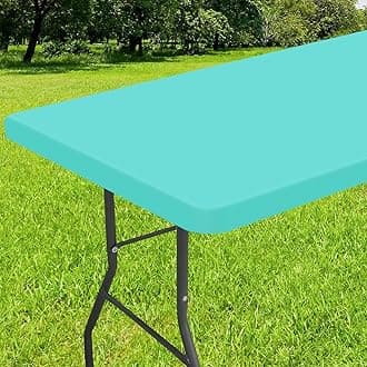 Smiry Rectangle Tablecloth, Elastic Fitted Flannel Backed Vinyl Tablecloths for 8ft Folding Tables, Waterproof Wipeable Table Covers for Indoor, Outdoor, Picnic and Camping (Teal, 36"x96")