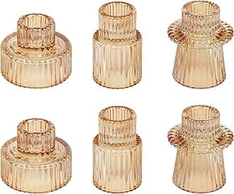 Taper Glass Candlestick Holders Tealight Candle Holders for Table Centerpieces, Wedding Decor and Dinner Party (6 Pcs, Gold)