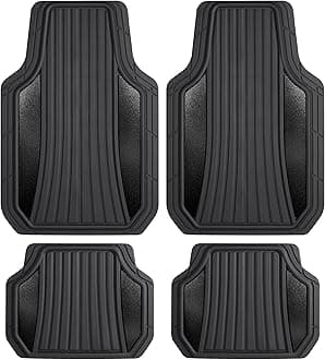 Motor Trend Rubber Car Floor Mats - Durable, All Weather Protection with Non-Slip Backing, Two Tone Accent - For Front and Rear, Black & Gloss Black