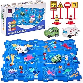hahaland Puzzle Racer Kids Car Track Set - 5x5 Inches Larger Size of Each Piece Toys for Ages 3-4 for Kids 3 Year Old Boy Toys for 3-5 Birthday Gifts