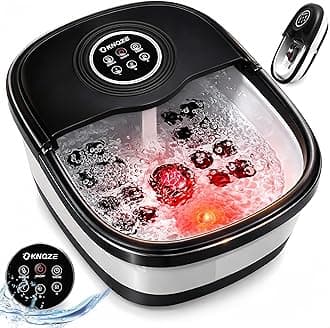 KNQZE Collapsible Foot Spa Bath with Heat & Remote Control, Bubble Massage, Temperature Control, Red Light, Timer, 16 Rollers & Pumice Stone for a Soothing Spa Experience