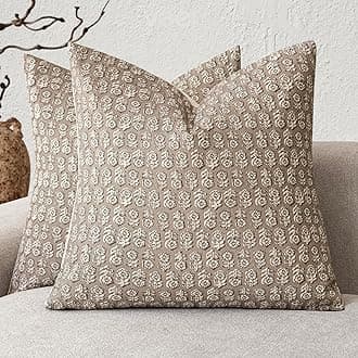 Foindtower Set of 2 Decorative Vintage Floral Print Throw Pillow Covers Neutral Modern Farmhouse Cushion Covers Boho Home Decor for Sofa Couch Chair Bedroom Living Room,22×22 Inch,Tan Taupe
