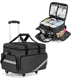Trunab Rolling Medical Bag with Detachable Trolley, Nurse Rolling Bag with Removable Dividers 15.6” Laptop Sleeve, First Aid Responder Bag Empty for Home Health Nurses, Doctors, EMT, EMS