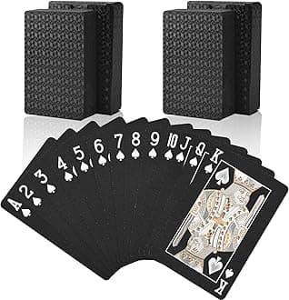Joyoldelf Black Playing Cards, 2pcs Cool Black Foil Decks of Cards, Waterproof Playing Cards & Flexible Poker Cards with Box, Great for Party, Game, Cardistry, Magic Trick