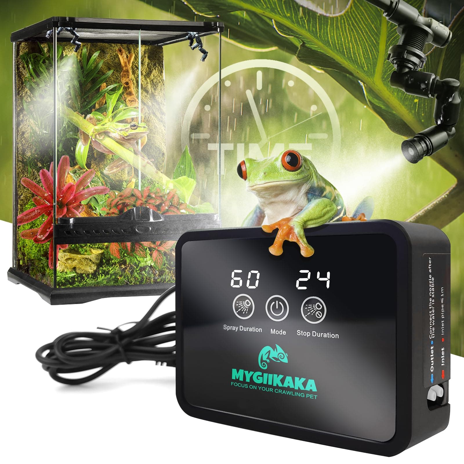Reptile Smart Mister, Reptile Humidifiers Misting System Automatic with Timer, Terrariums Humidifier with 360°Adjustable Misting Nozzles, Spray Kit for Rainforest Plants Amphibian