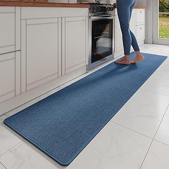 Blue Kitchen Runner Rug, 17x95, Non-Slip, Washable, Modern Style