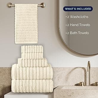 Elegant Comfort 100% Turkish Cotton Corduroy Ribbed Luxury Bath Towels 6-Piece Set, Premium Feel - Quick Dry, Highly Absorbent, Contains 2 Bath Towels, 2 Hand Towels, and 2 Washcloths, Ivory