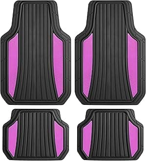 Motor Trend ChromeTech Car Floor Mats Full Set - Durable Rubber Floor Mats for Cars with Two Tone Accent, All Weather Interior Protection for Front and Rear with Non-Slip Backing, Black & Pink