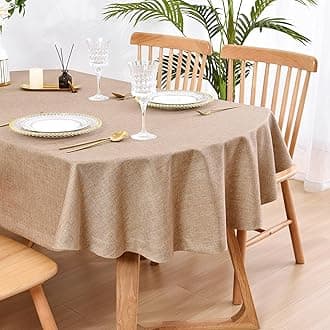 Wolkemer Faux Linen Oval Tablecloth Heavy Duty Wrinkle Resistant Fabric Table Cloths 60 x 84 Inch Flaxen Farmhouse Rustic Table Cover for Kitchen Dining Indoor Outdoor Tabletop Decoration