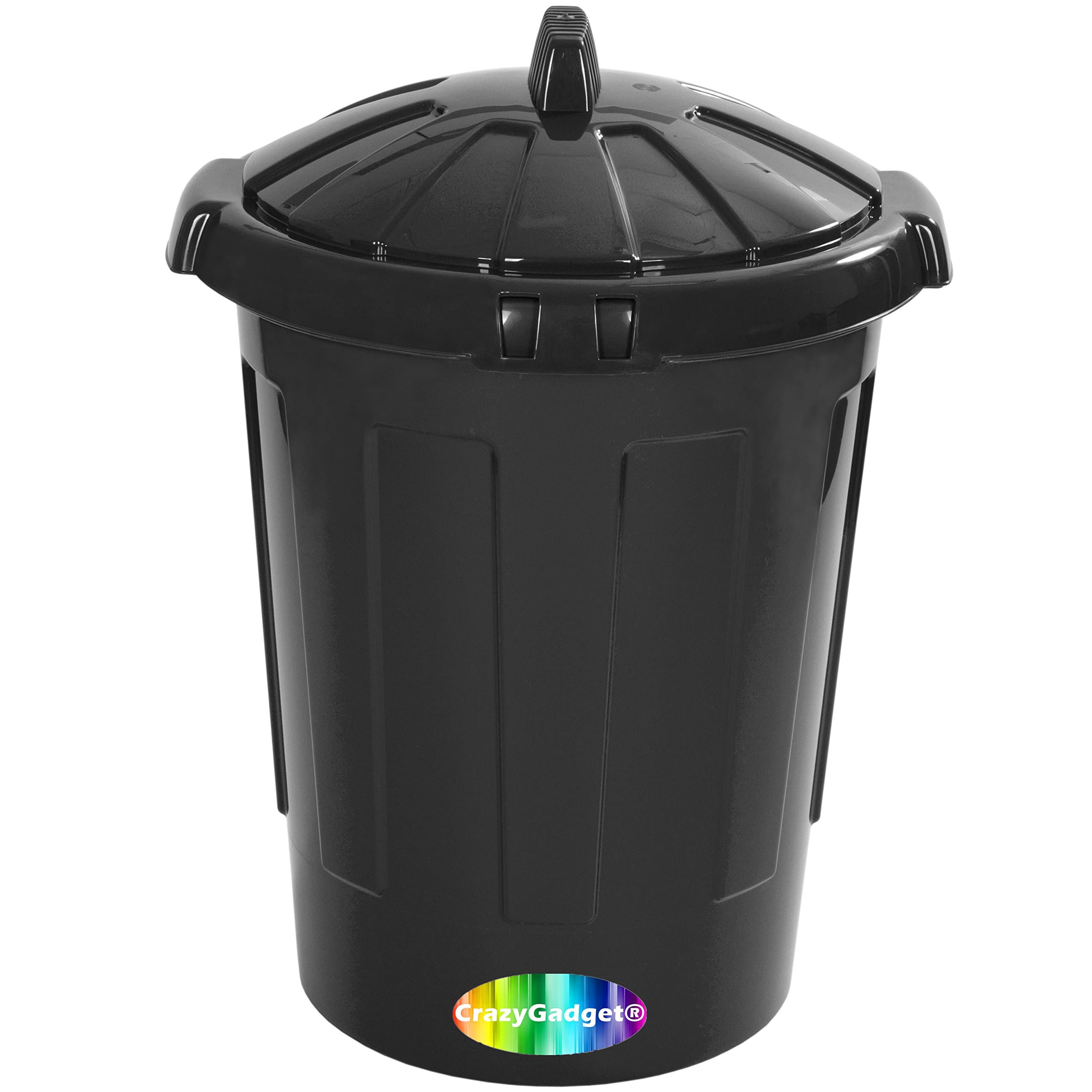 80 Litre 80L Extra Large Colour Plastic Dustbin Kitchen House Garden Storage Unit Bin with Clip Locking Lid (Black)