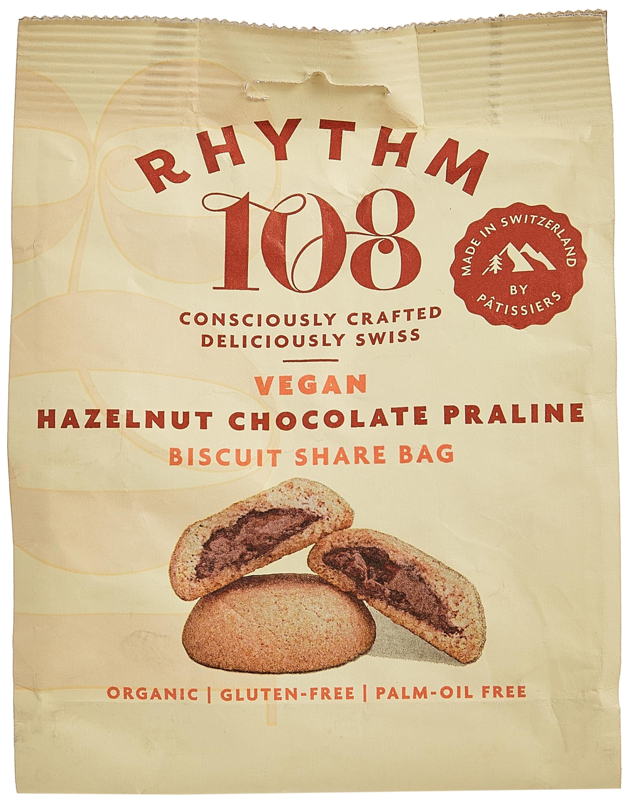 Rhythm 108 Hazelnut Chocolate Praline Biscuit Share Bag 135 g