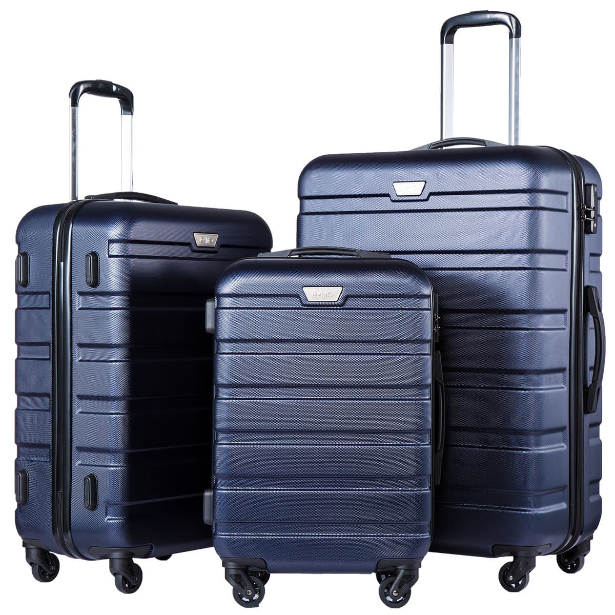 Coolife Luggage 3 Piece Set, Lightweight Durable Hardshell Suitcase set with 360° Spinner Wheels, TSA-approved Lock, Checked Family Travel Luggage sets, 20/24/28 Inch, Navy
