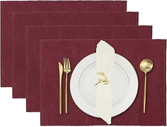 Red Place Mats Set of 4 Reversible Dinner Cloth Fine Ribbed Cotton Kitchen Dining Table Placemats for Party Decorations 48x33 cm