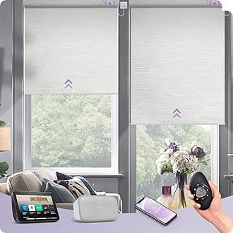 Motorized Shades 100% Blackout Compatible with Alexa Google WiFi Hardwired Smart Roller Shade Remote Control Automated Blinds, Customized Size (Jacquard White)