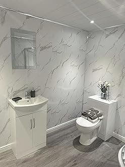 DBS Bathrooms White Marble 8mm PVC Bathroom Wall Panels, Shower Wet Wall, Kitchen Cladding (20 Panels)