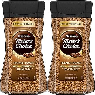 Tasters Choice French Roast Instant Coffee, New Jar, 2 Bottles x 7 Oz Canister.